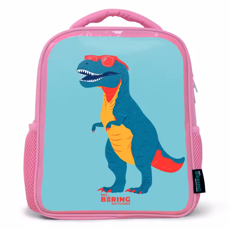 Coole T. rex met zonnebril Kinderrugzak - Roze middel -3d