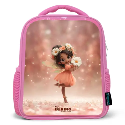 Fee met madeliefjes Kinderrugzak - Roze middel -3d