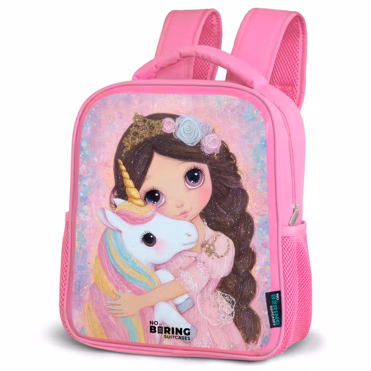 Meisje - Eenhoorn - Glitter Kinderrugzak - Roze middel -schuin