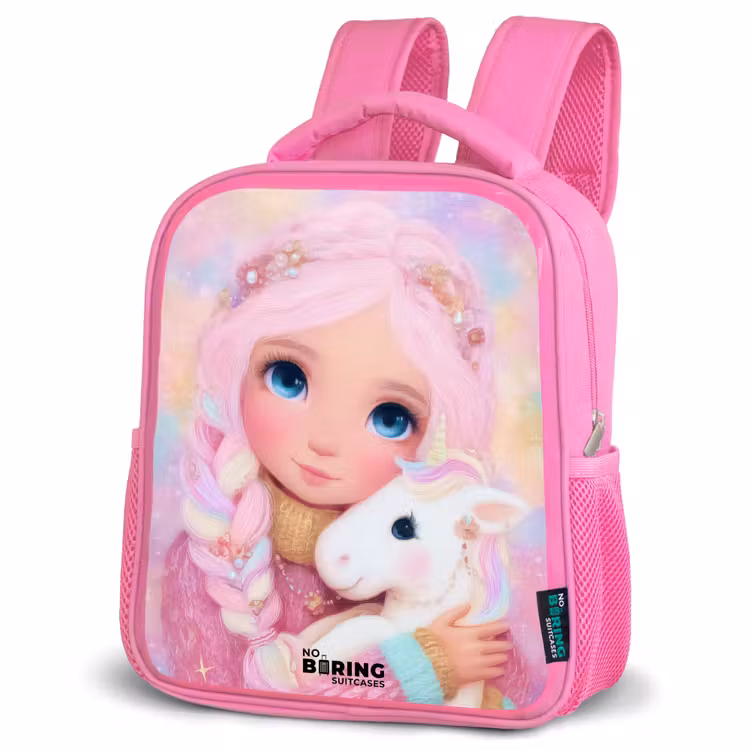 Meisje - Eenhoorn - Roze Kinderrugzak - Roze middel -schuin