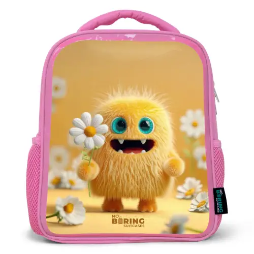 Monster - Wezen - Bloem - Geel Kinderrugzak - Roze middel -3d