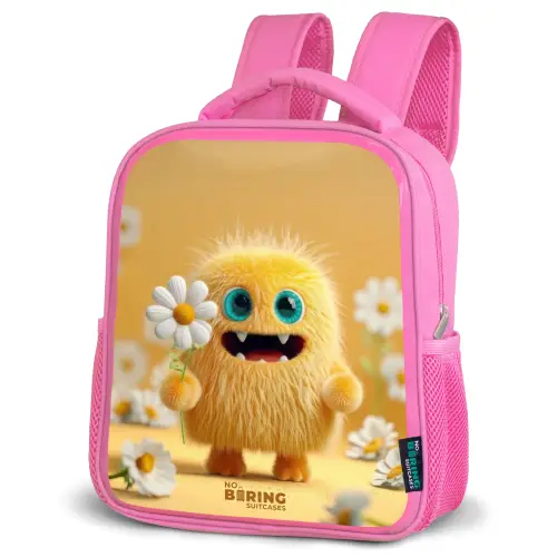 Monster - Wezen - Bloem - Geel Kinderrugzak - Roze middel -schuin