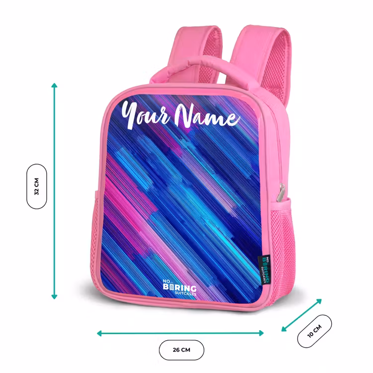 Neon - Strepen - Abstract - Blauw - Roze Kinderrugzak - Roze middel -productfoto_formaten