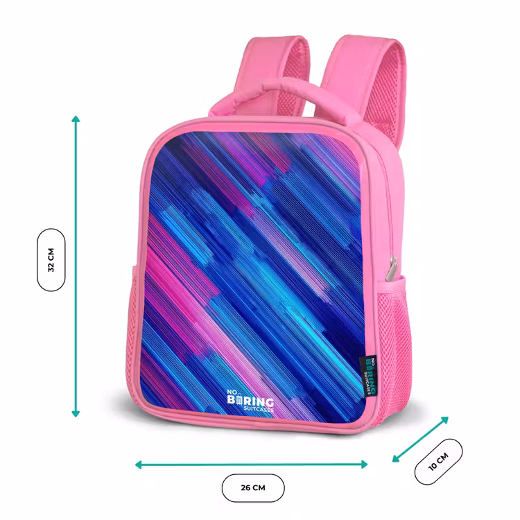 Neon - Strepen - Abstract - Blauw - Roze Kinderrugzak - Roze middel -productfoto_formaten