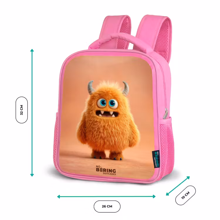 Oranje Pluizig Monster met Hoorns Kinderrugzak - Roze middel -productfoto_formaten