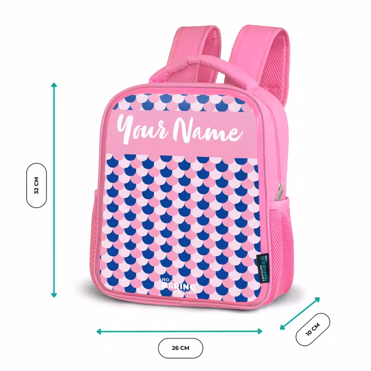 Schubben - Patroon - Blauw - Roze Kinderrugzak - Roze middel -productfoto_formaten
