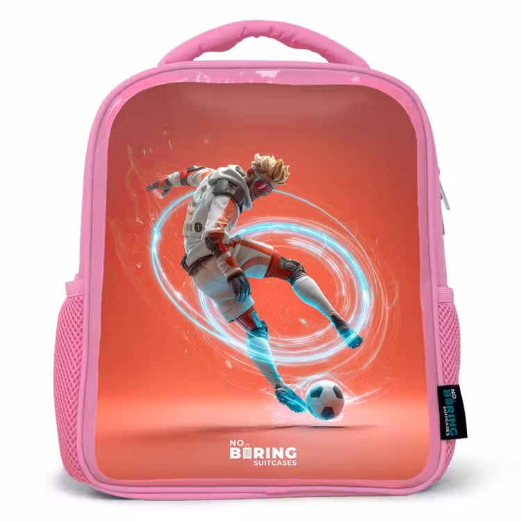 Voetbal - Jongen - Rood - Lichtcirkel Kinderrugzak - Roze middel -3d