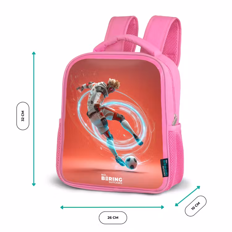Voetbal - Jongen - Rood - Lichtcirkel Kinderrugzak - Roze middel -productfoto_formaten