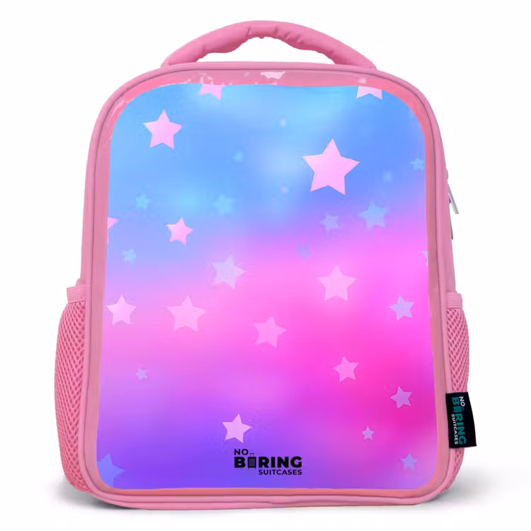 Sterren - Roze - Blauw Kinderrugzak - Roze middel -3d