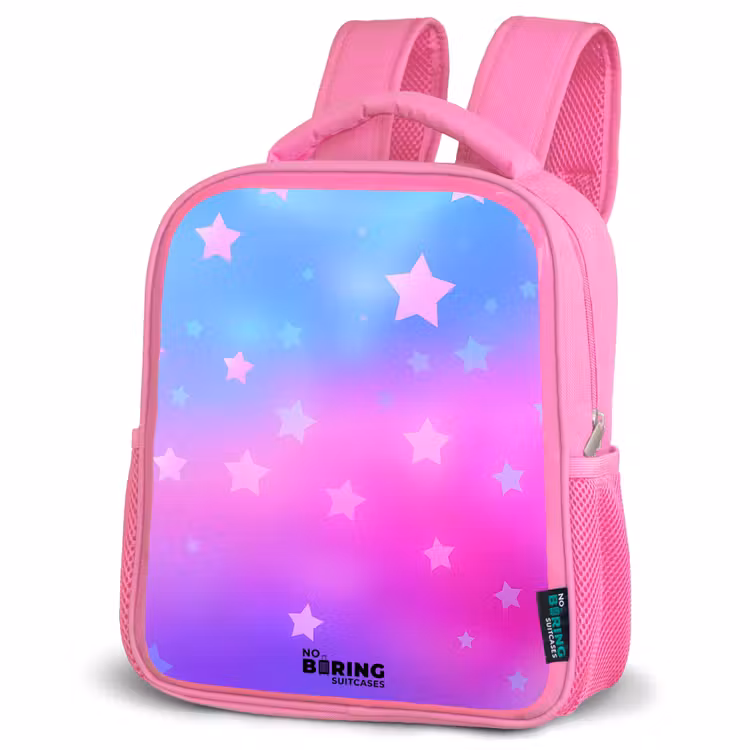 Sterren - Roze - Blauw Kinderrugzak - Roze middel -schuin