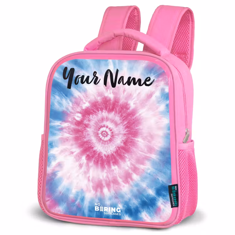 Tie dye - Abstract - Blauw - Roze Kinderrugzak - Roze middel -schuin