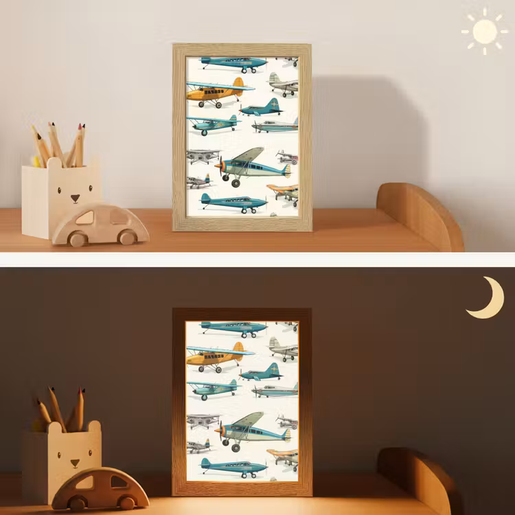 Vliegtuig - Blauw - Kinderen - Jongen - Oranje Light Box met kabel klein -sfeer3_kind