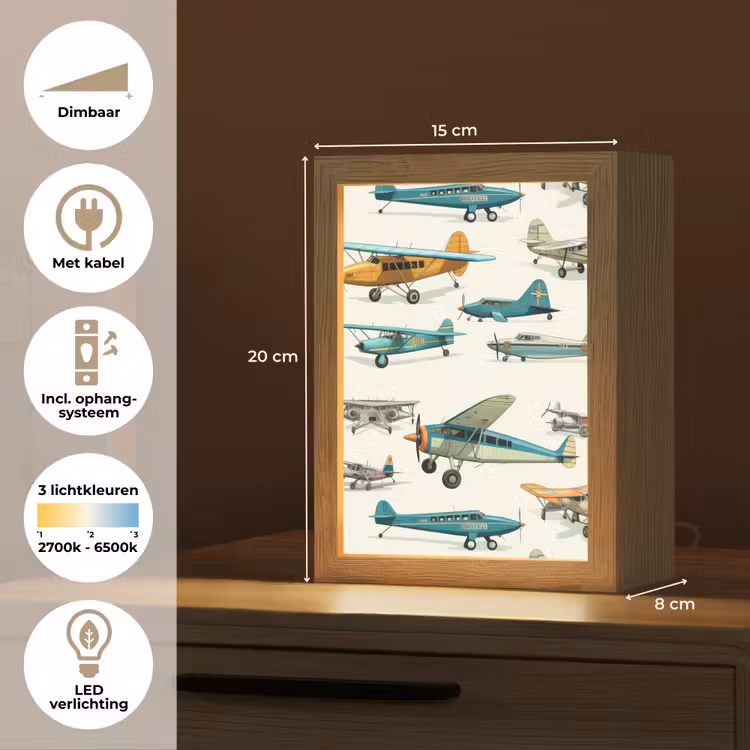 Vliegtuig - Blauw - Kinderen - Jongen - Oranje Light Box met kabel klein -USP_NL