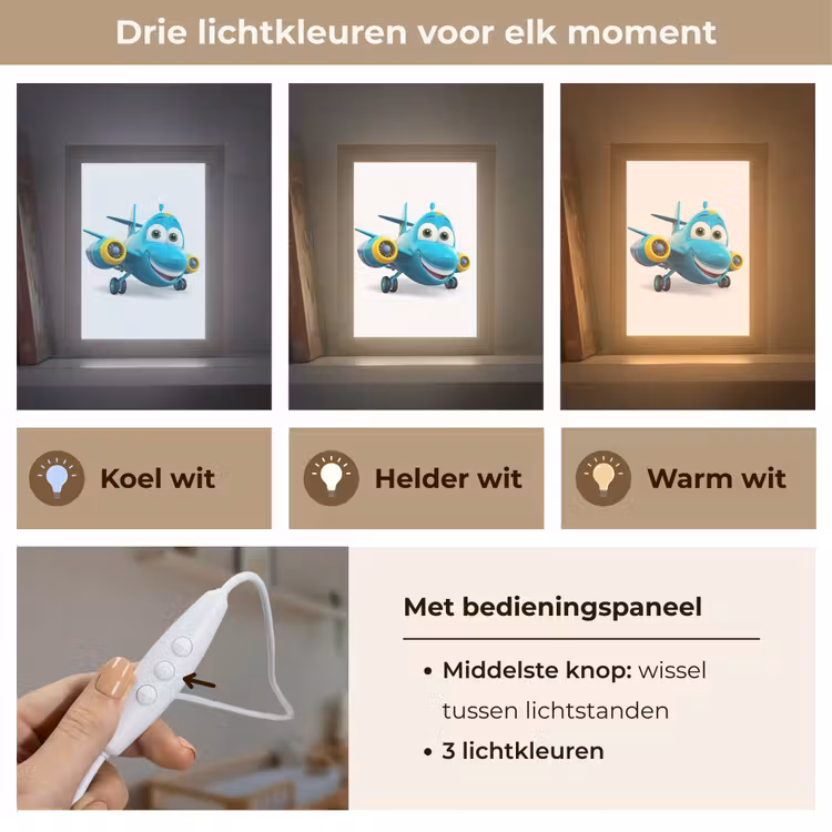 Vliegtuig - Blauw - Kinderen - Jongens Light Box met kabel klein -USP_lichtkleurNL