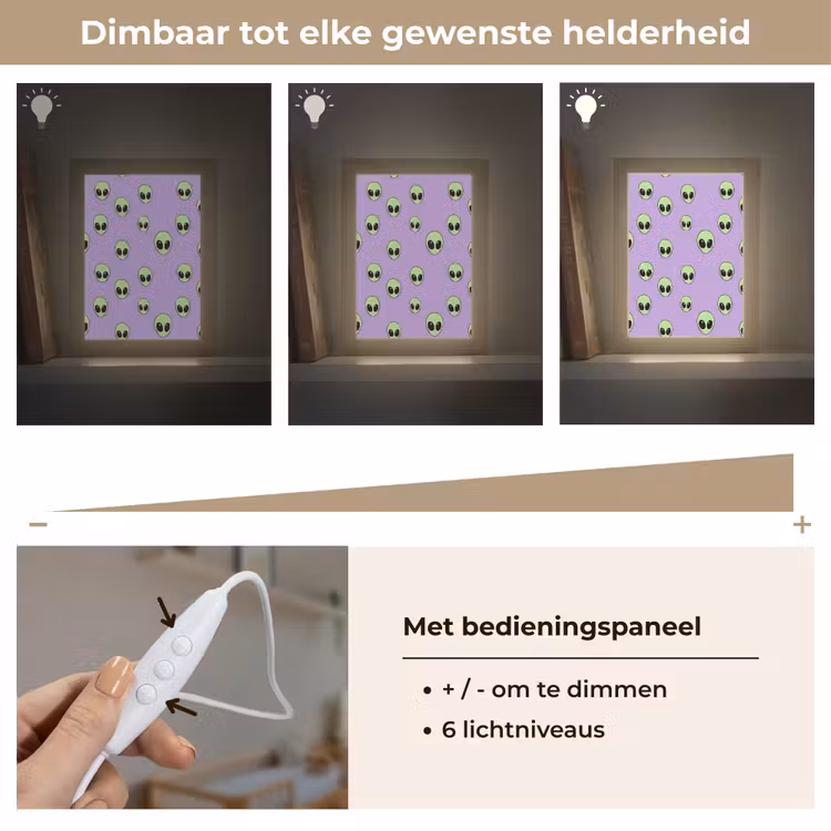 Alien - Retro - Lila Light Box met kabel (Kinderlampje) klein 904 -USP_dimbaarNL
