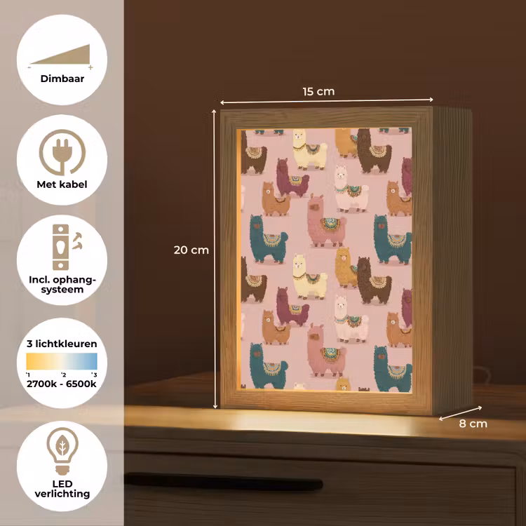 Alpaca's - Patroon - Kleurrijk Light Box met kabel (Kinderlampje) klein 904 -USP_NL