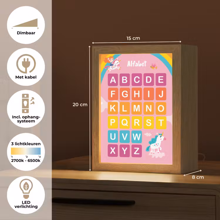 Alfabet - Educatief - Letters leren voor kinderen - Roze - Eenhoorn Light Box met kabel klein -USP_NL