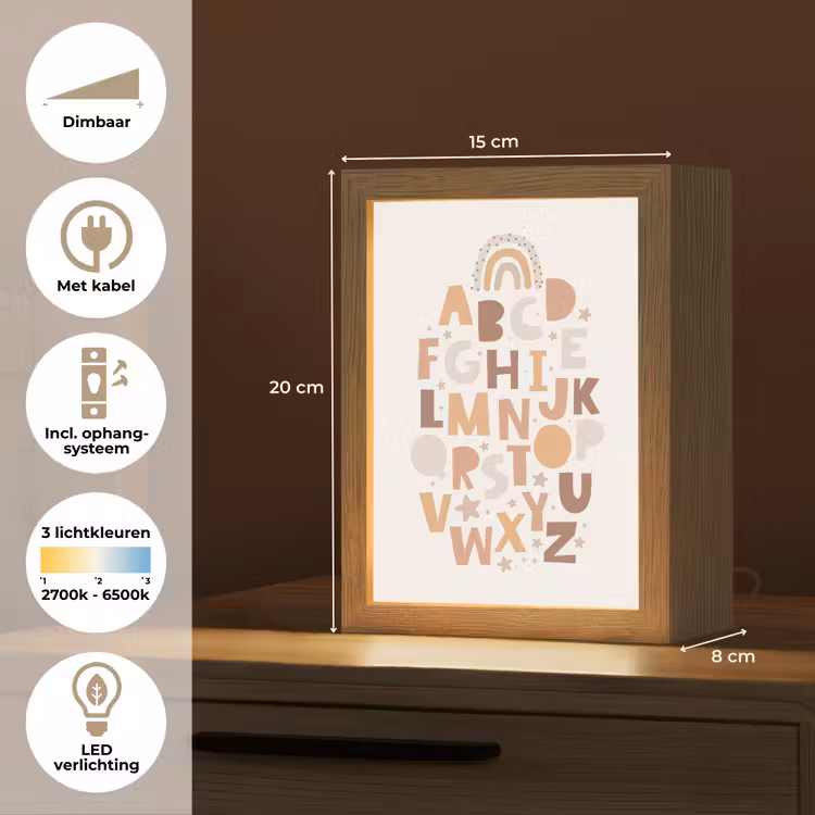 Alfabet - Sterren - Regenboog - Pastel kleuren - Educatief Light Box met kabel klein -USP_NL