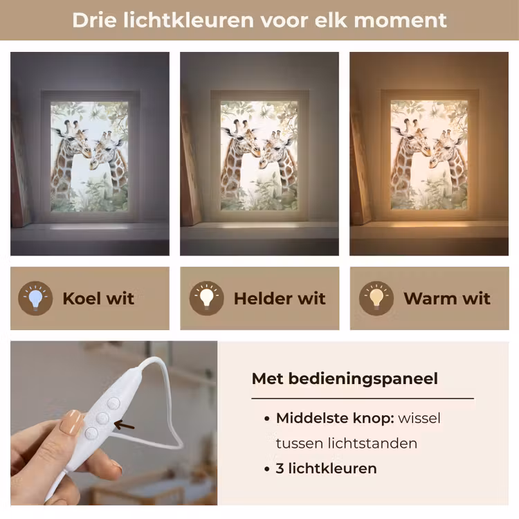 Dieren - Giraffe - Bladeren - Kinderen Light Box met kabel klein -USP_lichtkleurNL