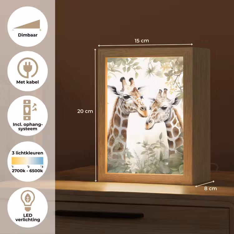 Dieren - Giraffe - Bladeren - Kinderen Light Box met kabel klein -USP_NL