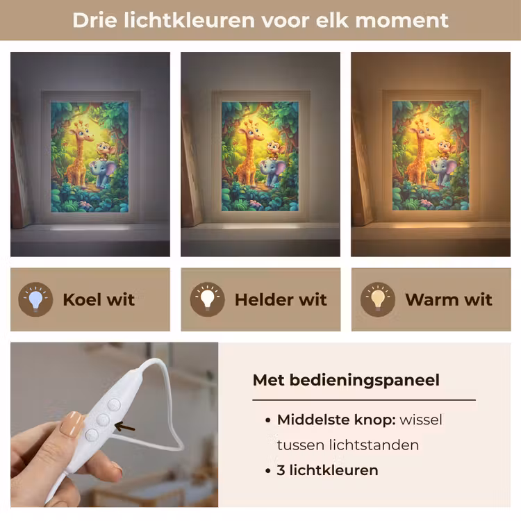 Dieren - Jungle - Giraf - Olifant - Aapje Light Box met kabel klein -USP_lichtkleurNL
