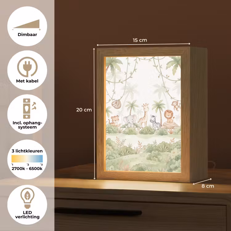 Dieren - Jungle - Pastel Light Box met kabel (Kinderlampje) klein -USP_NL