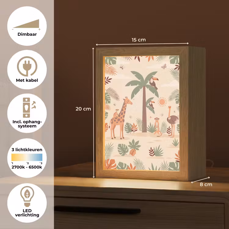 Dieren - Tropisch - Safari - Kleurrijk Light Box met kabel (Kinderlampje) klein -USP_NL