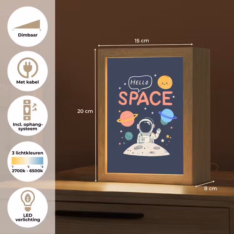 Astronaut - Ruimte - Planeten Light Box met kabel klein -USP_NL