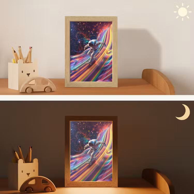 Astronaut - Ruimte - Skateboard - Kleurrijk Light Box met kabel klein -sfeer3_kind