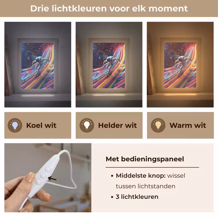 Astronaut - Ruimte - Skateboard - Kleurrijk Light Box met kabel klein -USP_lichtkleurNL