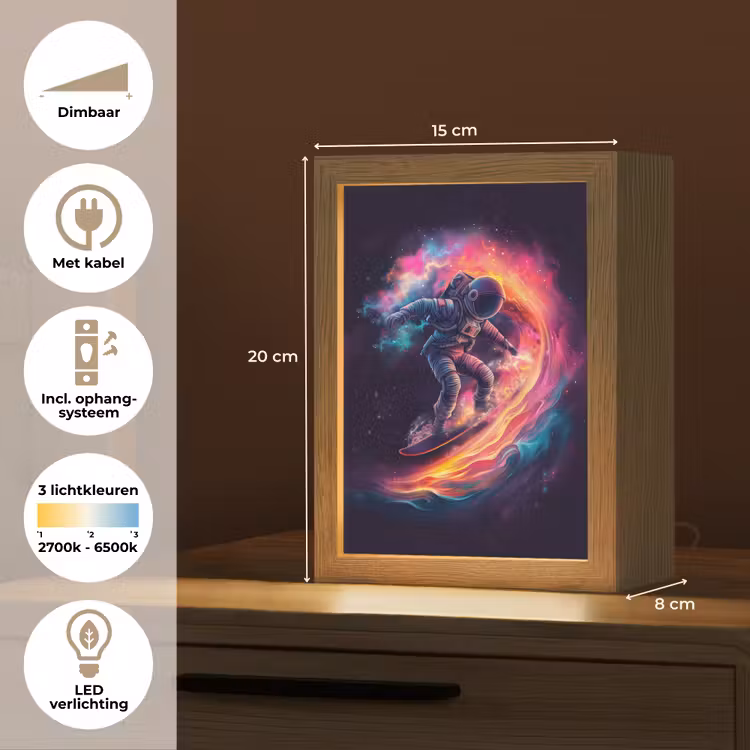 Astronaut - Ruimte - Surfen - Kleurrijk Light Box met kabel klein -USP_NL