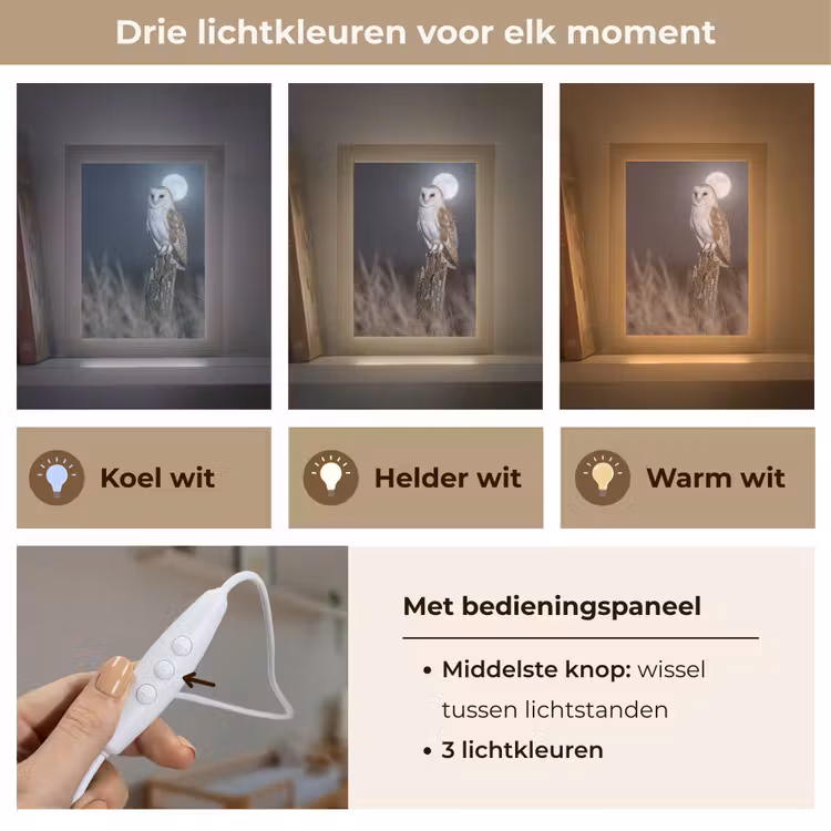 Kerkuil - Maan - Nacht Light Box met kabel (Kinderlampje) klein -USP_lichtkleurNL