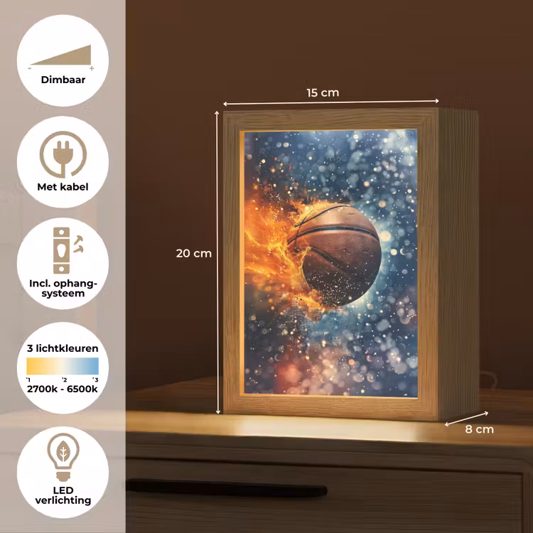 Basketbal - Vuur - Sport - Blauw - Oranje Light Box met kabel klein -USP_NL