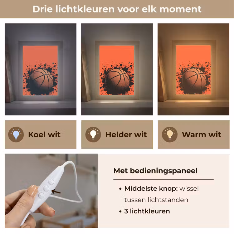 Basketbal - Verf - Sport - Oranje Light Box met kabel (Kinderlampje) klein -USP_lichtkleurNL