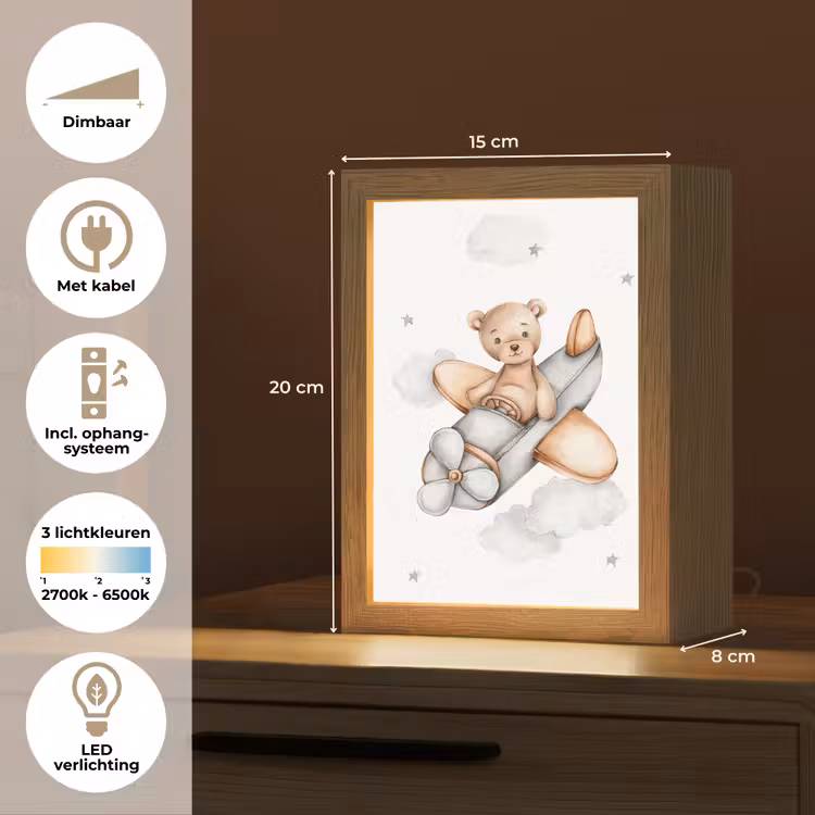 Beer - Vliegtuig - Sterren - Kinderen Light Box met kabel klein -USP_NL