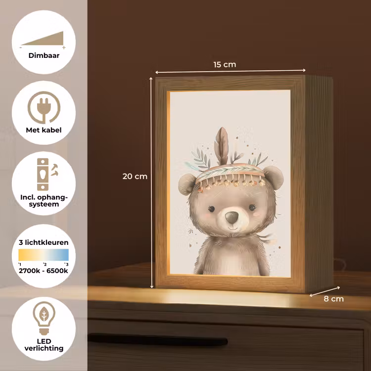 Beer - Boho - Indianentooi - Dieren Light Box met kabel klein -USP_NL