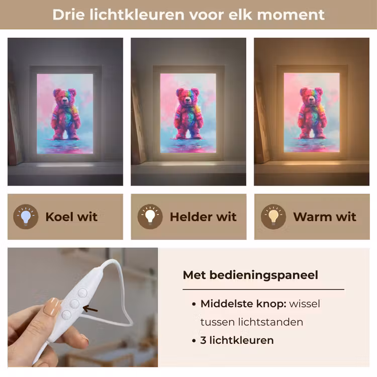 Beer - Kleurrijk - Dier Light Box met kabel klein -USP_lichtkleurNL