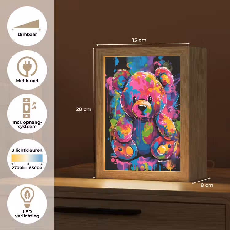 Beer - Verf - Kleurrijk - Knuffeldier Light Box met kabel klein -USP_NL