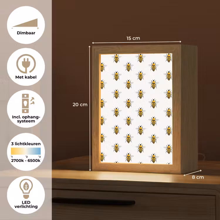 Bijen - Tijdloos - Wit Light Box met kabel (Kinderlampje) klein 904 -USP_NL