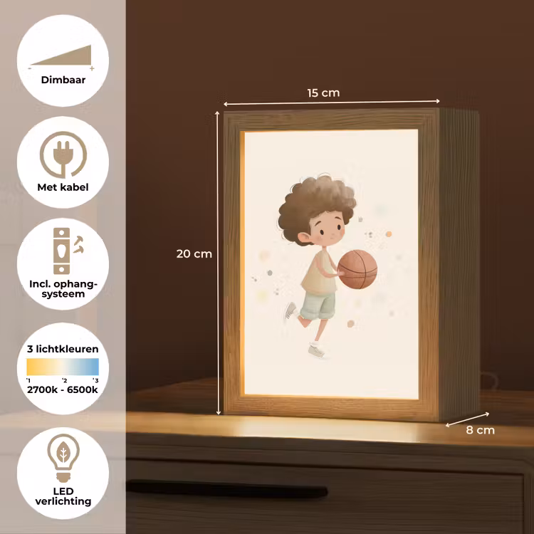 Beige - Jongen - Basketbal - Stippen Light Box met kabel klein -USP_NL