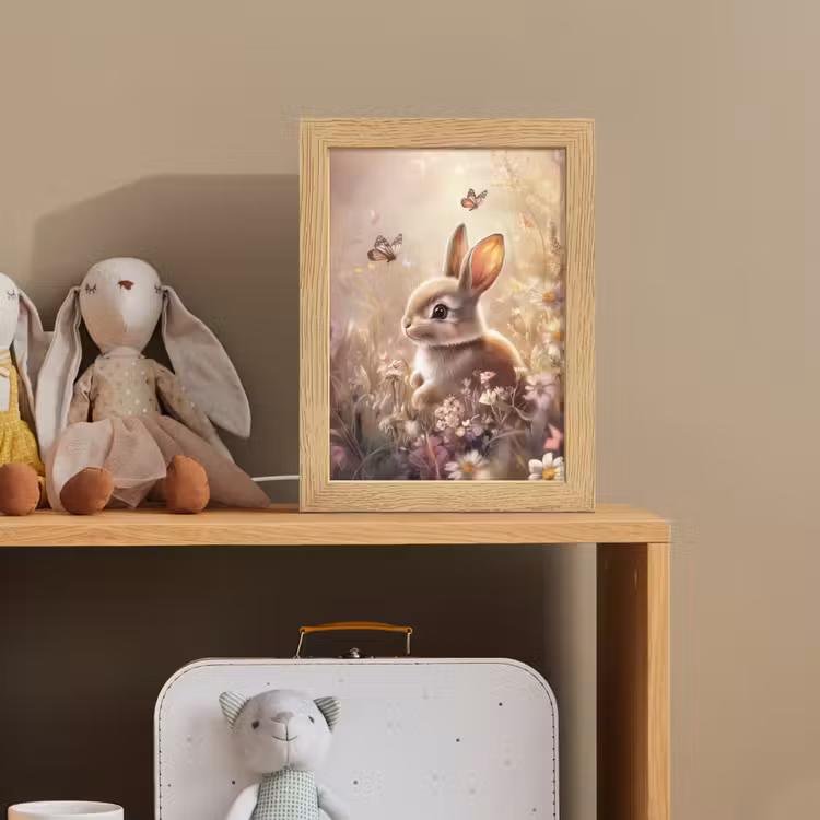Konijntje - Bruin - Bloemen - Vlinders Light Box met kabel klein -sfeer2_kind