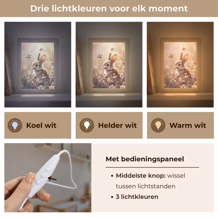 Konijntje - Bruin - Bloemen - Vlinders Light Box met kabel klein -USP_lichtkleurNL
