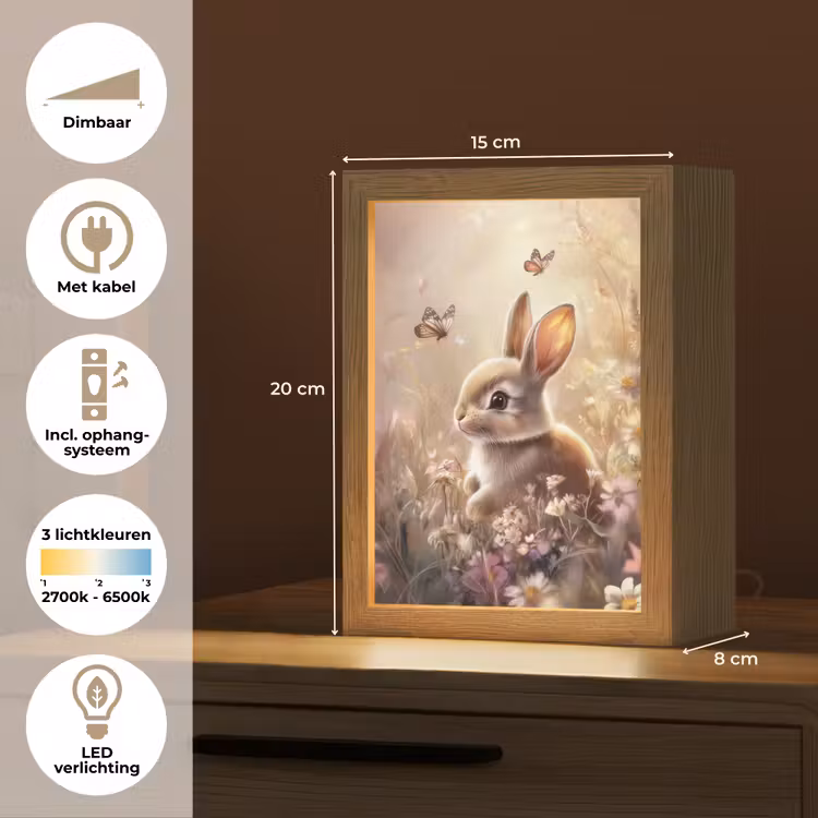 Konijntje - Bruin - Bloemen - Vlinders Light Box met kabel klein -USP_NL