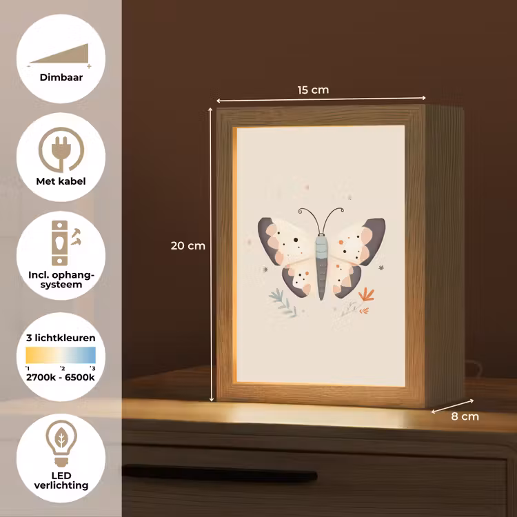 Vlinder - Minimalistisch - Pastel Light Box met kabel klein -USP_NL