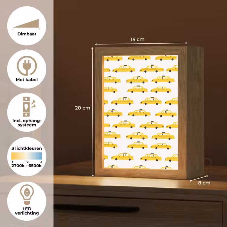 Taxi - Iconisch - Geel Light Box met kabel (Kinderlampje) klein 904 -USP_NL