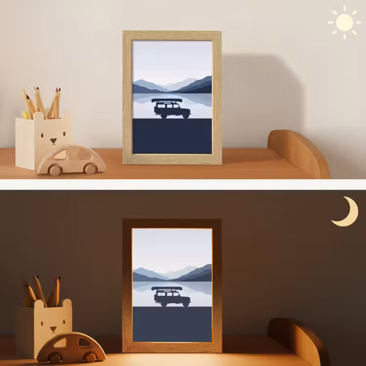 Auto - Meer - Bergen - Blauw Light Box met kabel (Kinderlampje) klein -sfeer3_kind