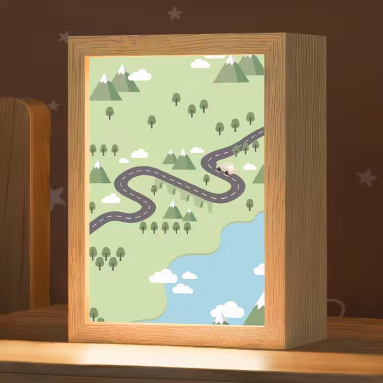Auto - Bergweg - Natuur - Illustratie Light Box met kabel (Kinderlampje) klein -zzz_3d_website
