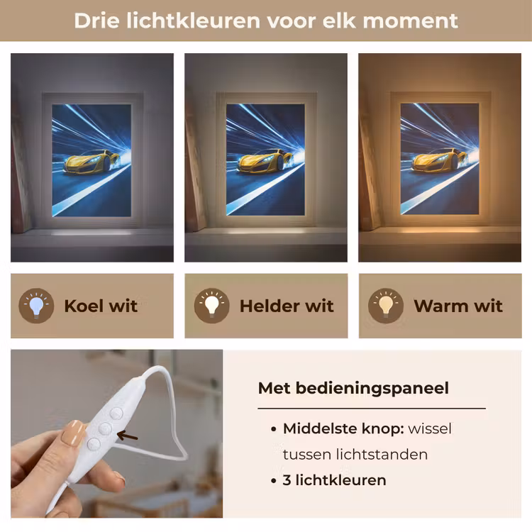 Auto - Geel - Race - Blauw Light Box met kabel klein -USP_lichtkleurNL