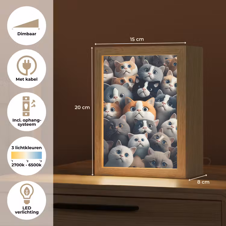 Kat - Dieren - Poes - Grijs - Patronen - Kind Light Box met kabel klein -USP_NL
