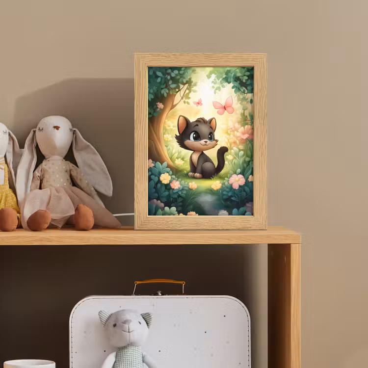 Kat - Zwart - Bos - Vlinders Light Box met kabel klein -sfeer2_kind